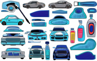 Various car interior cleaning products like vacuum