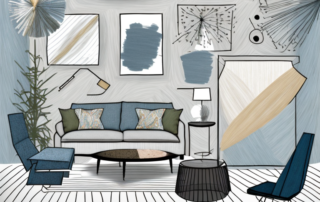 A cozy home interior showcasing various furniture pieces covered with different types of stylish interior foils