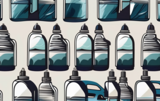 A variety of ceramic spray bottles lined up on a polished car hood