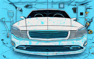 A car with visible paint damage in a garage