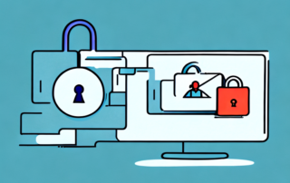 Two computers exchanging a locked padlock symbolizing encrypted emails