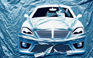 A car in the process of being professionally wrapped in foil