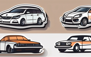 A variety of creatively designed car stickers on different parts of a stylish car