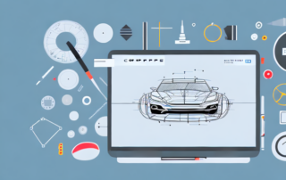 A computer screen displaying a design interface with various car models and design tools