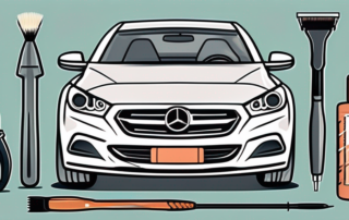 A car with visible scratches being treated with various tools and products