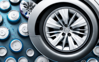 A set of car wheels being sprayed with rim spray paint