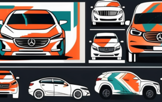 A variety of stylish and unique car decals on different parts of a sleek
