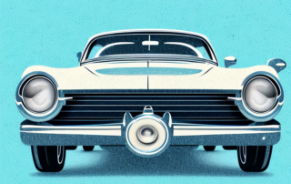 A vintage car being polished