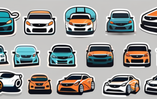 A variety of tuning stickers on different parts of a sleek