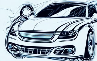 A car in the process of being wrapped in a glossy vinyl film