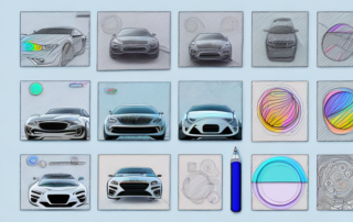 A digital sketchpad with various car designs