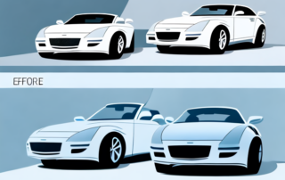 A shiny polished car on the right side and the same car looking dull and unpolished on the left side