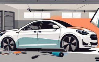 A car in a professional garage setting
