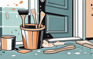 A door with patches of paint being removed