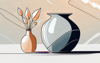 A shiny ceramic vase with light reflecting off it