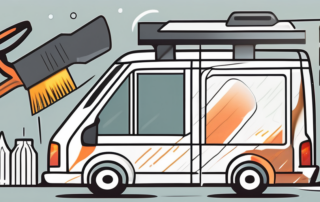A car window with a roll of window film and tools like a squeegee and heat gun placed nearby