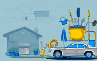 A residential setting with a car parked in the driveway