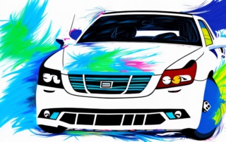 A car half-painted in a vibrant color