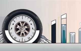 A tire pressure gauge next to a car tire