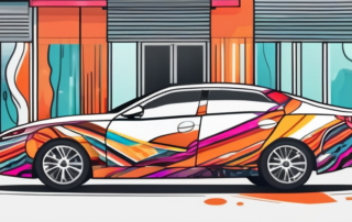 A car half covered with a vibrant