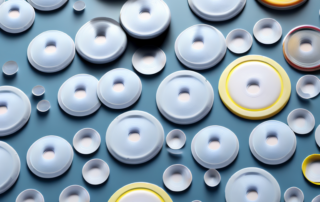 Various sizes of plastic discs on a table