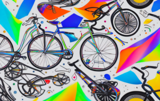 A bicycle with different sections wrapped in colorful adhesive foil