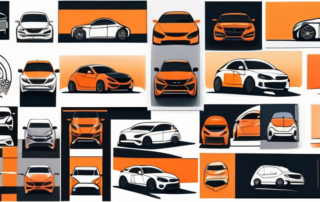 A variety of creatively designed car hood stickers on different car models