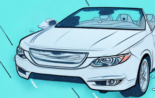 A convertible car with a fabric roof