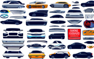 A variety of humorous car stickers on different parts of a car