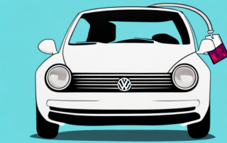 A vw car door partially painted with a spray can and a price tag hanging off the door handle