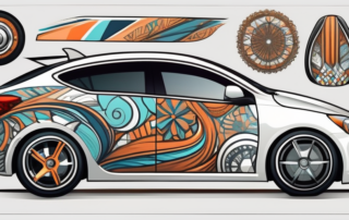 A car adorned with various types of side decorations