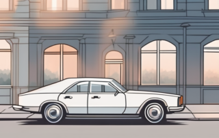 A car parked on a street on a foggy morning