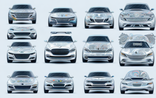 A variety of cars with unique and creative decals and stickers on their doors