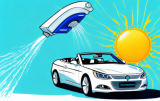 A shiny convertible car exiting a car wash station