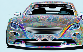 A car being transformed with various unique and creative autofolie (car wrap) designs