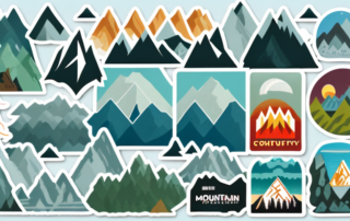 A set of various mountain-themed stickers