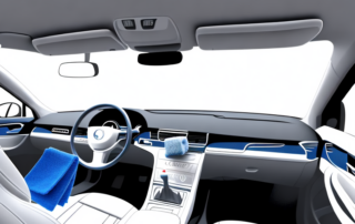 A car interior with various cleaning tools like a vacuum