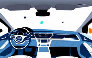 A car interior focusing on a plastic dashboard with visible scratches