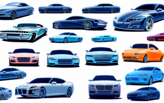 A variety of cars in different colors and sizes with a shiny