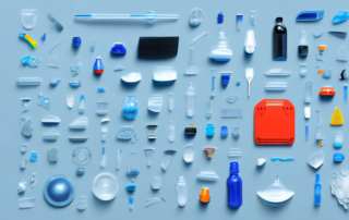 Various plastic items such as a car dashboard