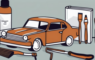 A rusty car part with a brush applying a rust treatment solution