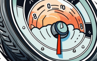 A car tire with a pressure gauge attached to it