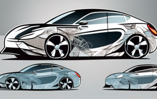 Several transparent car protection films (steinschlagschutzfolien) applied on different sections of a sleek car
