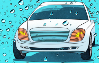 An open car with raindrops on it