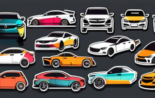 A variety of colorful and stylish tuning stickers on different parts of a sleek