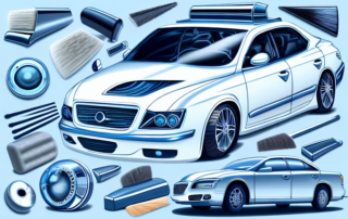 Various car detailing tools like a buffer machine