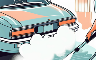 A car being cleaned with a machine emitting a cloud of dry ice