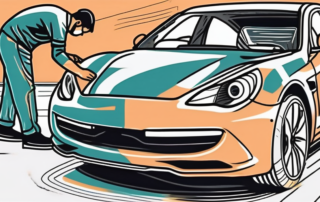 A car with visible scratches being repaired with a paint pen