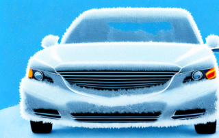 A car parked outdoors on a frosty winter morning