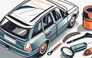 A car with a magnifying glass highlighting small scratches on its surface